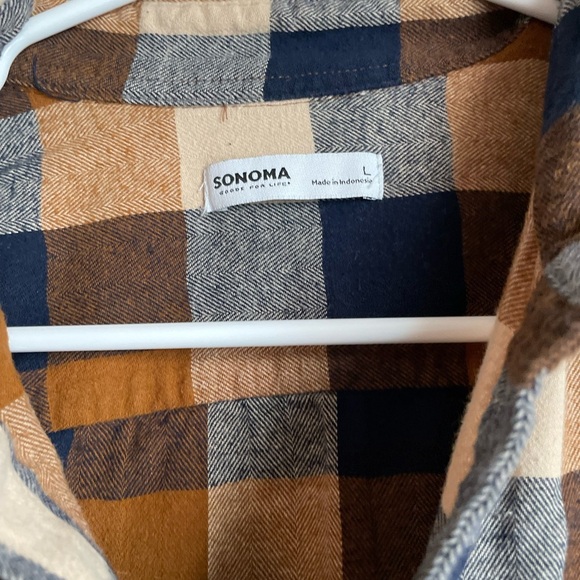 Sonoma Men’s Button Down Long Sleeve Multicolor Plaid Flannel Shirt size L - Picture 4 of 5